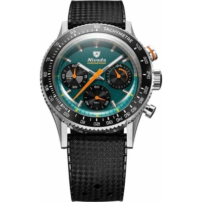 Nivada Grenchen Chronoking Meca Racing Green - Inter. Bezel - Black Rubber Tropic