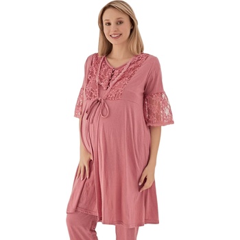 Image 1 of Пижама с халат за бременни в розова пудра