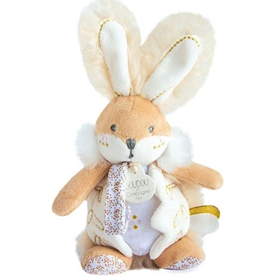 Doudou et Compagnie Hračka zajíček s chrastítkem a úchytem na dudlík 21 cm bílá