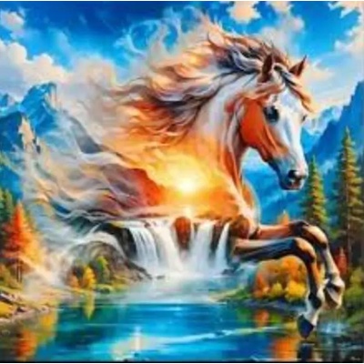 Norimpex - Puzzle Diamant painting: The ghost of a horse above a waterfall 30x40cm - 1 - 39 piese