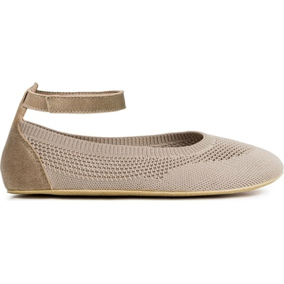 Ahinsa shoes Dámské barefoot pletené balerínky Softy béžové s páskem