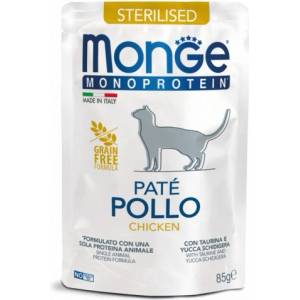Monge Monoprotein Sterilised Cat Paté Chicken - пауч за кастрирани котки в зряла възраст с пилешко и картофи - 85 гр, Италия - 3710