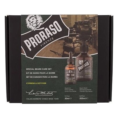 Proraso Cypress & Vetyver Special Beard Care Set : šampon na vousy Cypress & Vetyver 200 ml + olej na vousy Cypress & Vetyver 30 ml