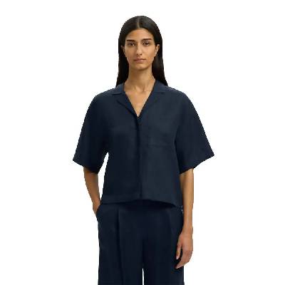 Риза с къс ръкав Selected Lyra Boxy Linen Blend short sleeve shirt - Blue (Dark Sapphire)