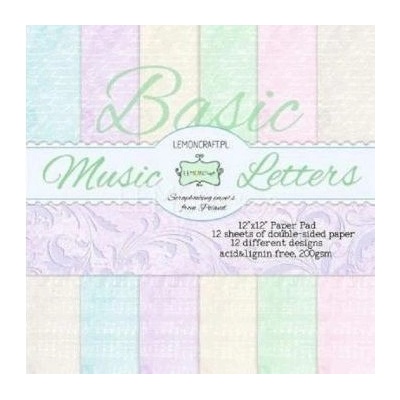 Sada oboustranných papírů Music Letters 200g/m2 30,5x30,5cm - 12ks