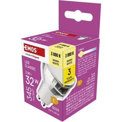 Emos LED žiarovka Classic MR16 strieborná/ GU10 3 W 32 W 345 lm Teplá biela ZQ8E17