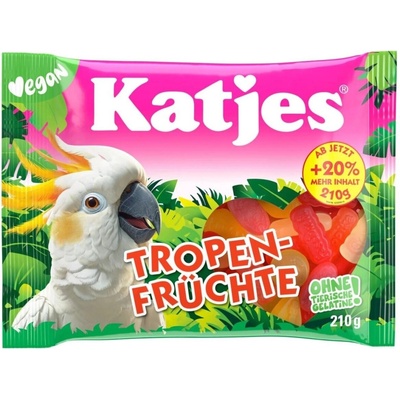 Katjes Tropen-Früchte Vegan želé s příchutí tropického ovoce ve tvaru papoušků 210 g