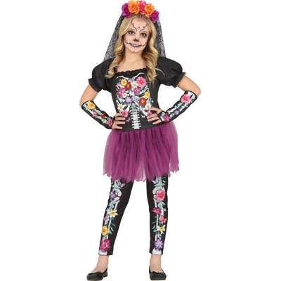 Fiestas Guirca Костюм за момиче - скелет Dia De Los Muertos Размер - деца: L: 129-137 см