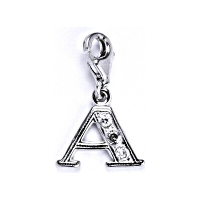 Čištín Stříbrný přívěšek na karabinku se zirkony písmenko A, P 1106
