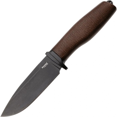 Lion Steel pevný M390 ČERNÁ čepel, PŘÍRODNÍ Burlap, Ti záštita, kožené pouzdro