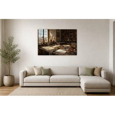 Obraz na plátně – Pracovní stůl s kresbami a pigmenty 135 × 90 cm