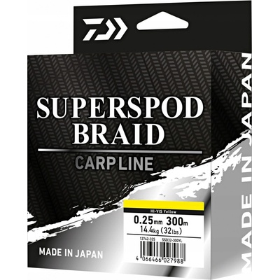 Daiwa pletená šňůra Superspod Braid Hi-Vis Yellow 300m 0,25mm 14,4kg