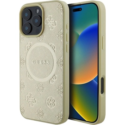 CG Mobile iPhone 16 Pro GUESS SAFFIANO PEONY CLASSIC LOGO силиконов протектор за телефон, удароустойчив, MagSafe, GOLD GUHMP16LPSAPSMED (GUHMP16LPSAPSMED)
