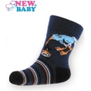 NEW BABY Dětské bavlněné ponožky tmavě modré s pštrosem modré
