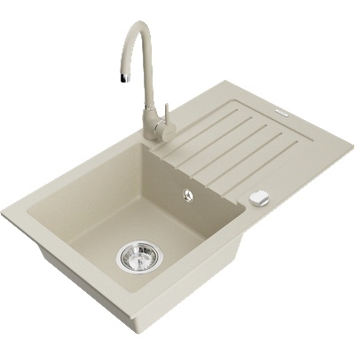 Mexen Pablo гранитна мивка с 1 корито с отцедник и кухненски смесител Telma, бежов - 6510-69-670200-69 (6510-69-670200-69)