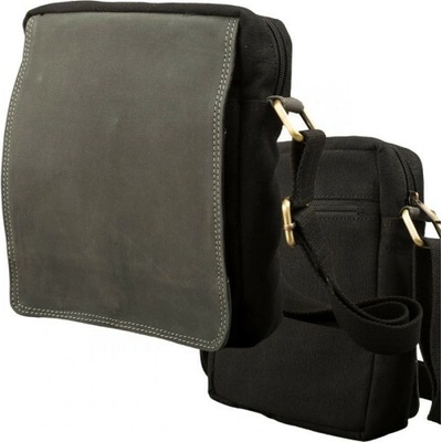 Crossbody taška s klopou plátno s buvolí kůží černá/antracitová