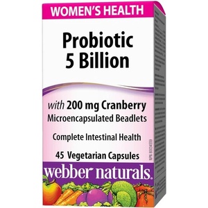Webber Naturals Probiotic Women`s Health/ Пробиотик за жени 5 щама, 5 млрд. активни пробиотици + Червена боровинка х 45 капсули Webber Naturals (3213 WN)