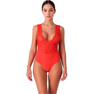  Елегантно дамско боди, дантела и открит гръб - Evalie Body Red S/M (D-244587)