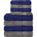 Komfortec set of 8 towels, 4 bath towels 70x140 cm & 4 hand towels 50x100 cm, 100% cotton terry cloth, fluffy and absorbent, anthracite gray/navy blue - 4er-50x100-und-4er-70x140-anth-navy (4er-50x100-und-4er-7
