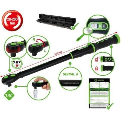 KS Tools momentový klíč s přepínatelnou hlavou 20-200NM 512.0015