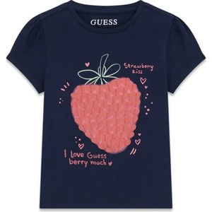 GUESS Тъмно синя тениска за мини момиче с текстилна ягодка Guess