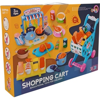 Raya Toys Игрален комплект Raya Toys - Пазарска количка с кухня, 64 части, синя (506122327)