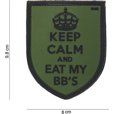Gumová nášivka 101 Inc nápis Keep Calm and Eat My BBS - olivová