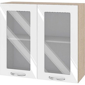 Image 1 of ИРИМ Горен кухненски шкаф витрина Сити МФ-Бяло гланц-05-204 80 см