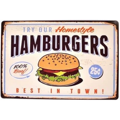 Ceduľa Hamburgers Vintage style 30cm x 20cm Plechová tabuľa