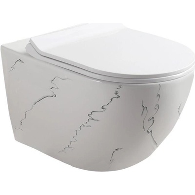 Inter Ceramic Конзолна тоалетна чиния ICC 4937 MARBLE, седалка и капак, порцелан, бял, 49x37x37см (4937 MARBLE)