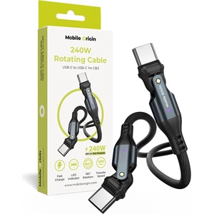 Mobile Origin Кабел с бързо зареждане за устройства с USB-C порт - Mobile Origin CB3 Rotating USB-C to USB-C Cable 240W (100см) (черен) (MO-240WRC-CB3)