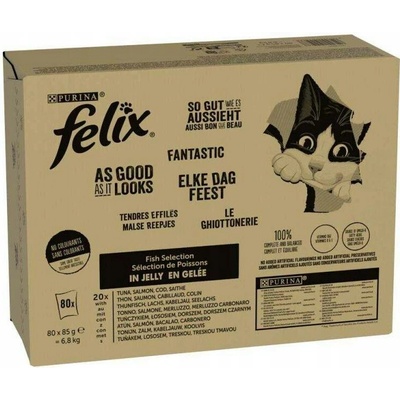 Felix Classic v želé a omáčce, Rybí mix 4 příchutě 80 x 85 g