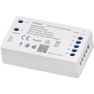 ULTRALUX КОНТРОЛЕР ЗА led ЛЕНТА rgbw 16А 12-24v 192w(12v) 384w(24v) 2.4g rf wifi (sswfrgbw)