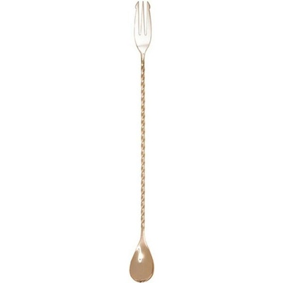 Nerezová barová lžička Cocktail Kingdom ve zlatém provedení s vidličkou 50 cm