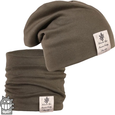 Dráče Bavlněná čepice a nákrčník Pastels Double 16 khaki