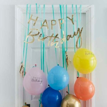 Ginger Ray Set závěsný nápis Happy Birthday a balónky Multicolor Gold