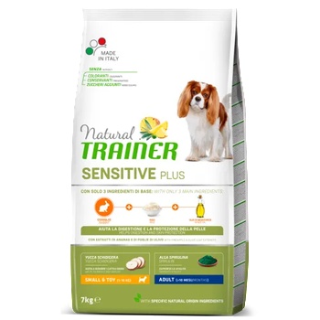 Natural Trainer Dog Sensitive Plus Small & Toy Adult with rabbit-rice-oil - храна за пораснали кучета, БЕЗ ГЛУТЕН, над 1 година, от мини породи, с чувствителни стомаси, със заек - 7 кг, Италия - 925260