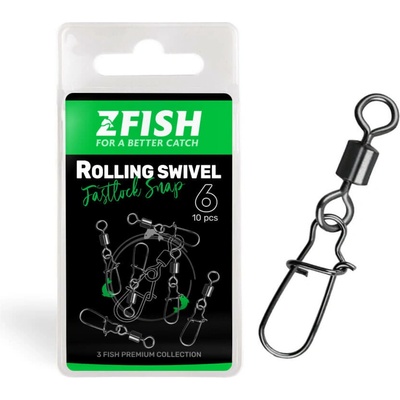 Zfish Obratlík s Karabínou Rolling Swivel & Fastlock Snap 10 ks Veľkosť 14 Nosnosť 16 kg