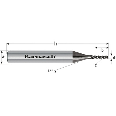 Karnasch 3062840150 | Tvrdokovová Micro-presná fréza, 3-rezné ostrohranné ostrie 1,5x5-38x3 mm, Z=3