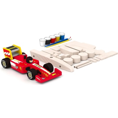 Acool Toy Игрален комплект Acool Toy - Направи си сам дървен състезателен автомобил, 18 части (ACT91)
