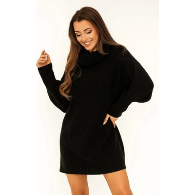 Fashion week dámské šaty pletené sveterové šaty dlouhy pletený golfový svetr roláková tunika PATTY Černá – Zboží Mobilmania