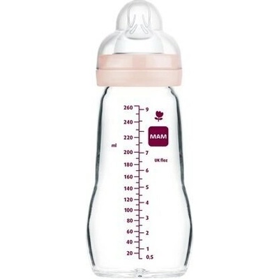Mam Sklenená dojčenská fľaša růžová 260 ml