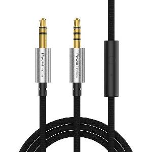 PowerLocus Аудио кабел PowerLocus - 3.5 mm/3.5 mm, с микрофон, 1 m, черен (aux-j1-black)