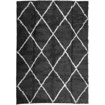 Шаги килим с дълъг косъм, модерен, черен и кремав, 160x230 см