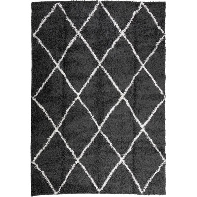 Шаги килим с дълъг косъм, модерен, черен и кремав, 160x230 см