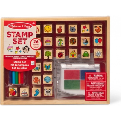 Melissa & Doug dřevěná razítka oblíbené motivy 26 kusů