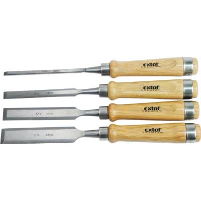 EXTOL PREMIUM Dláta s kvalitní bukovou rukojetí, sada 4ks, 6-25mm