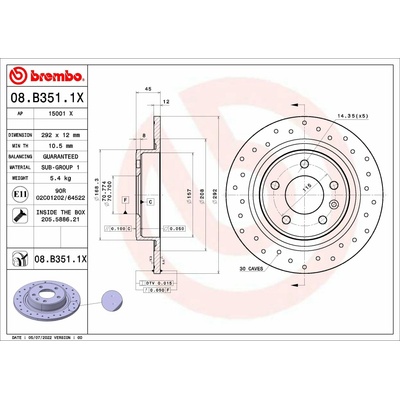 BREMBO brzdový kotúč 08.B351.1X, súprava 2 ks