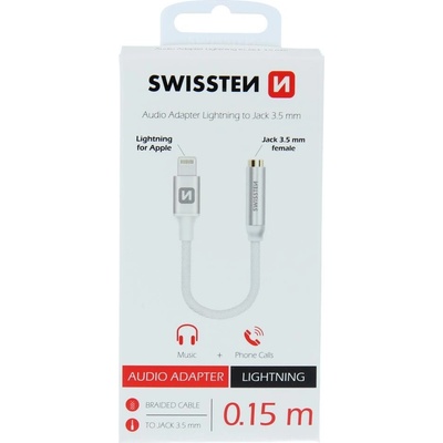 SWISSTEN Audio adaptér Textile Lightning/jack (samice) 0,15 m, stříbrný 73501212