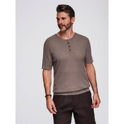 Ombre Clothing Мъжка плетена тениска с копчета при деколтето - сива Ombre Clothing | Siv | МЪЖЕ | S